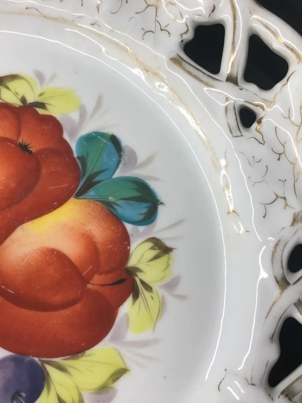 VTG 50s White Ceramic Kitschy Fruits Embellished Collectible Wall Plate~Cut Outs